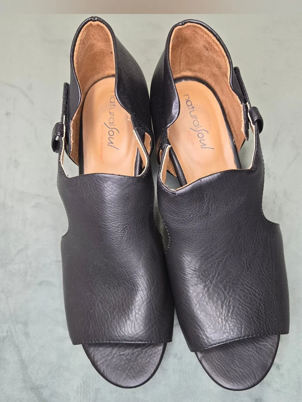 Natural Soul Daya Black Peep Toe Block Heel Sandal Size 9